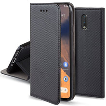 Lade das Bild in den Galerie-Viewer, Moozy Case Flip Cover for Nokia 2.3, Black - Smart Magnetic Flip Case with Card Holder and Stand
