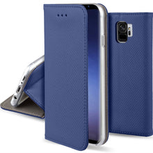 Load image into Gallery viewer, Moozy Case Flip Cover for Samsung S9, Dark Blue - Smart Magnetic Flip Case with Card Holder and Stand
