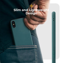 Cargar imagen en el visor de la galería, Moozy Minimalist Series Silicone Case for iPhone X and iPhone XS, Blue Grey - Matte Finish Slim Soft TPU Cover
