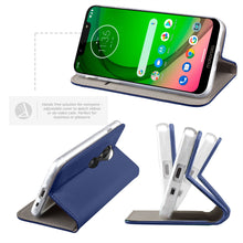 Cargar imagen en el visor de la galería, Moozy Case Flip Cover for Motorola Moto G7 Play, Dark Blue - Smart Magnetic Flip Case with Card Holder and Stand
