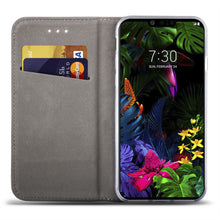 Carica l&#39;immagine nel visualizzatore di Gallery, Moozy Case Flip Cover for LG G8S ThinQ, Dark Blue - Smart Magnetic Flip Case with Card Holder and Stand
