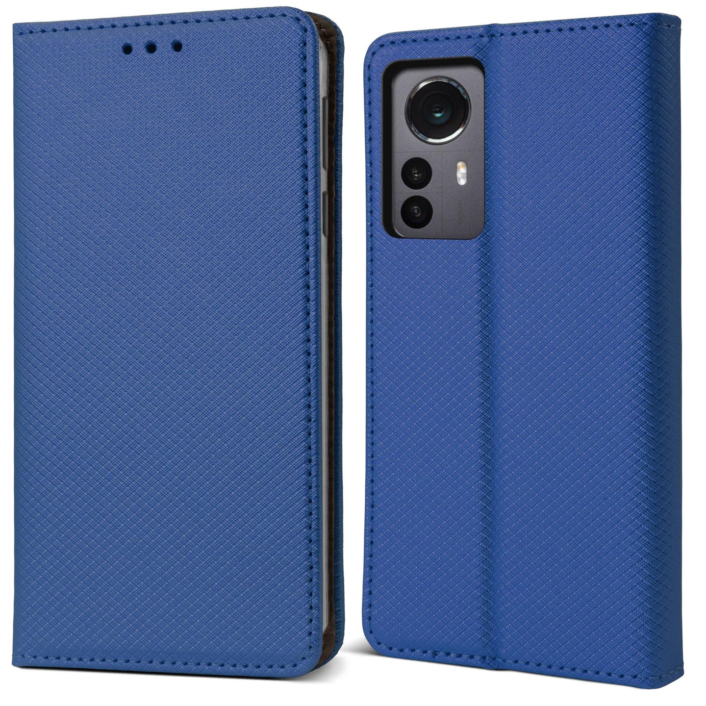 Moozy Case Flip Cover for Xiaomi 12 Pro, Dark Blue - Smart Magnetic Flip Case Flip Folio Wallet Case with Card Holder and Stand, Credit Card Slots, Kickstand Function