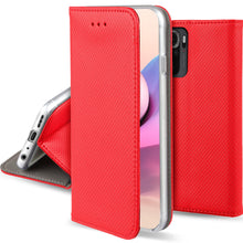Załaduj obraz do przeglądarki galerii, Moozy Case Flip Cover for Xiaomi Redmi Note 10 and Redmi Note 10S, Red - Smart Magnetic Flip Case Flip Folio Wallet Case
