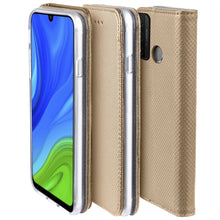 Lade das Bild in den Galerie-Viewer, Moozy Case Flip Cover for Huawei P Smart 2020, Gold - Smart Magnetic Flip Case with Card Holder and Stand
