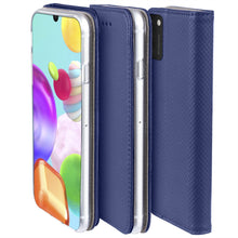 Załaduj obraz do przeglądarki galerii, Moozy Case Flip Cover for Samsung A41, Dark Blue - Smart Magnetic Flip Case with Card Holder and Stand
