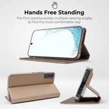 Carica l&#39;immagine nel visualizzatore di Gallery, Moozy Case Flip Cover for Samsung S22, Gold - Smart Magnetic Flip Case Flip Folio Wallet Case with Card Holder and Stand, Credit Card Slots, Kickstand Function
