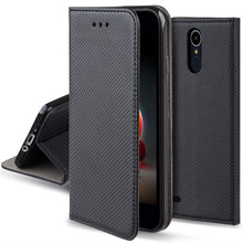 Charger l&#39;image dans la galerie, Moozy Case Flip Cover for LG K8 2017, Black - Smart Magnetic Flip Case with Card Holder and Stand
