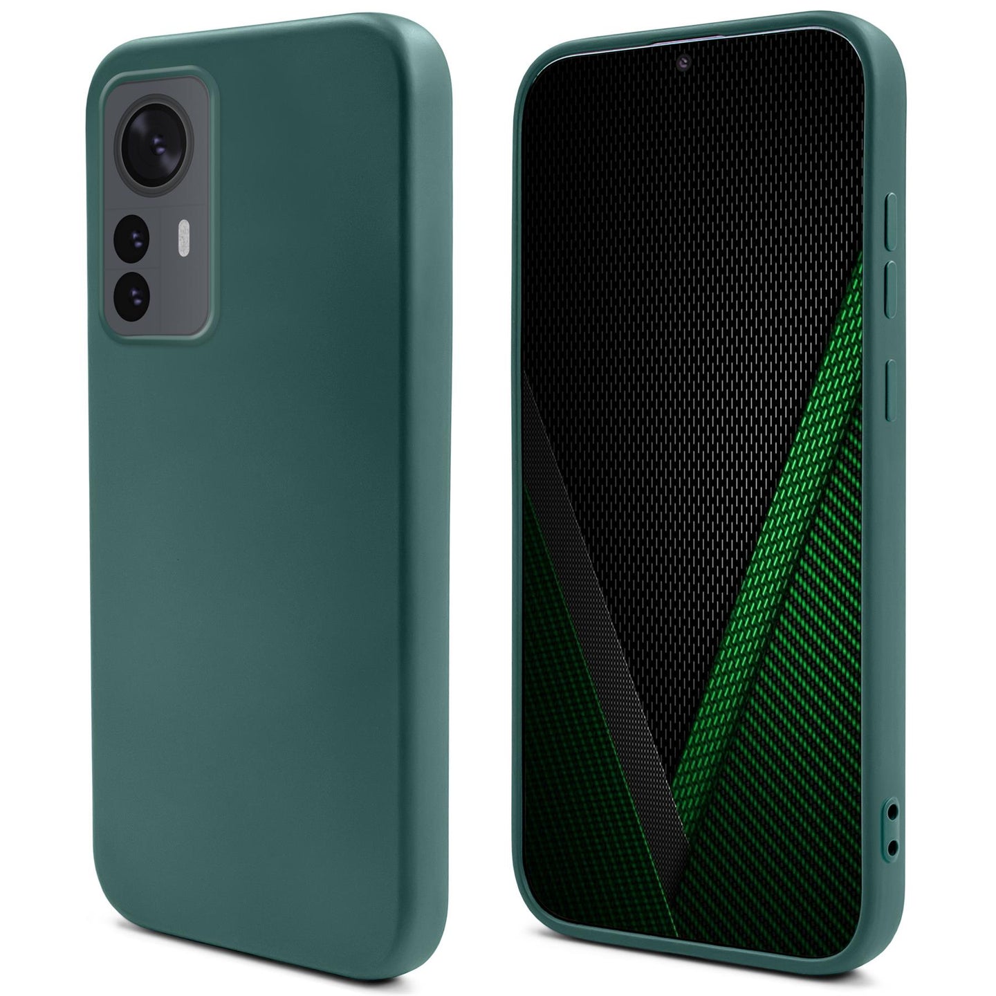 Moozy Lifestyle. Silicone Case for Xiaomi 12 Pro, Dark Green - Liquid Silicone Lightweight Cover with Matte Finish and Soft Microfiber Lining, Premium Silicone Case