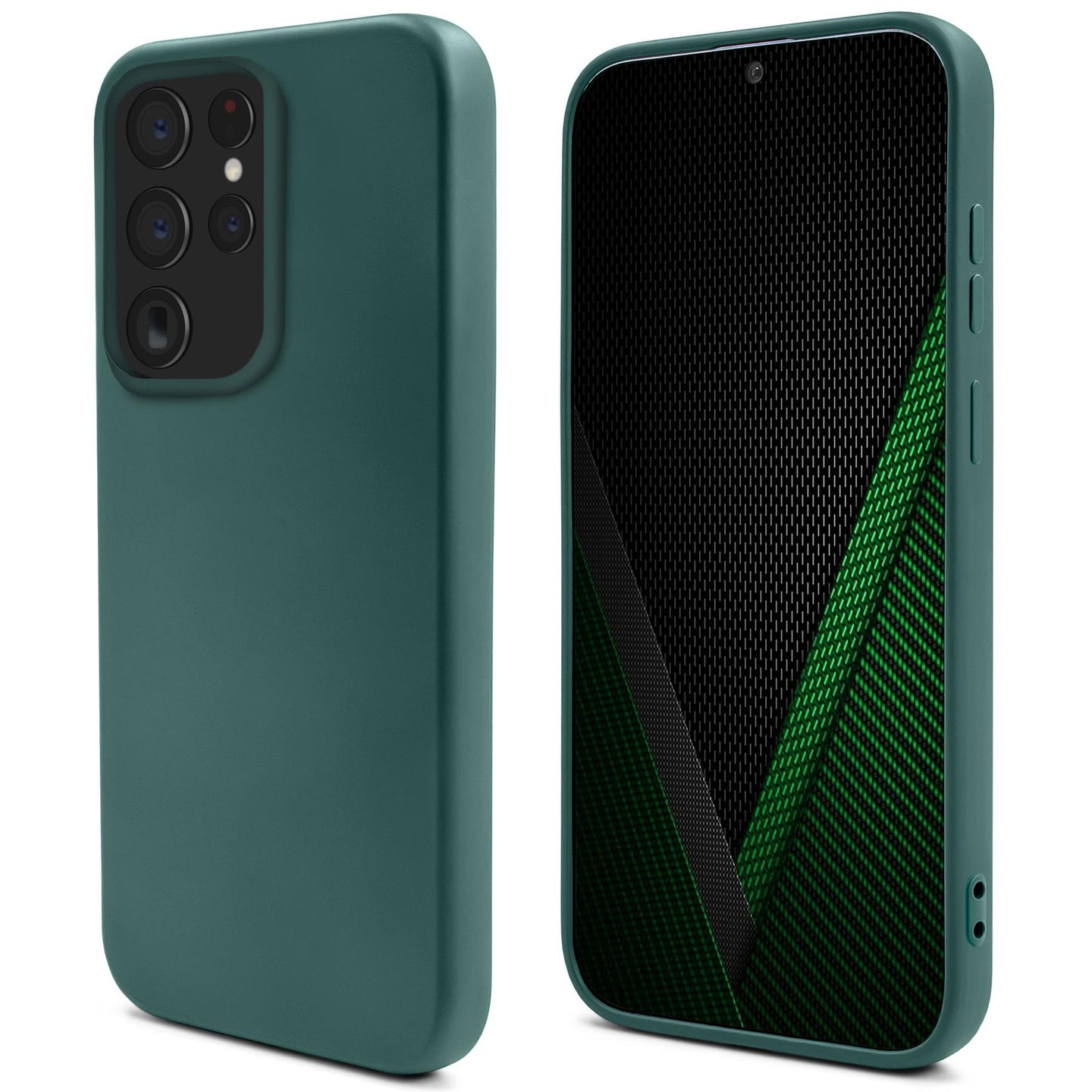 Moozy Lifestyle. Silicone Case for Samsung S22 Ultra, Dark Green - Liquid Silicone Lightweight Cover with Matte Finish and Soft Microfiber Lining, Premium Silicone Case