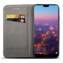Cargar imagen en el visor de la galería, Moozy Case Flip Cover for Huawei P20 Lite, Black - Smart Magnetic Flip Case with Card Holder and Stand
