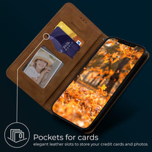 Ladda upp bild till gallerivisning, Moozy Marble Brown Flip Case for iPhone 12, iPhone 12 Pro - Flip Cover Magnetic Flip Folio Retro Wallet Case
