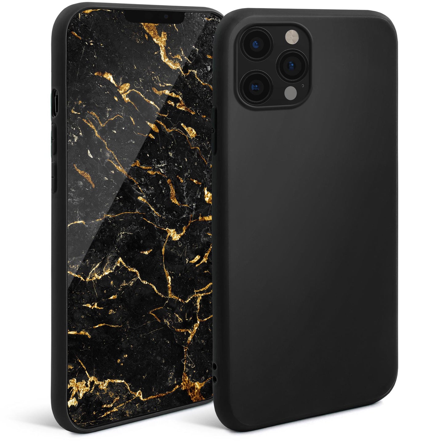 Moozy Minimalist Series Silicone Case for iPhone 12, iPhone 12 Pro, Black - Matte Finish Slim Soft TPU Cover