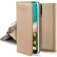 Charger l&#39;image dans la galerie, Moozy Case Flip Cover for Xiaomi Mi A3, Gold - Smart Magnetic Flip Case with Card Holder and Stand
