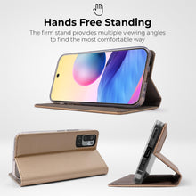 Load image into Gallery viewer, Moozy Case Flip Cover for Xiaomi Redmi Note 10 5G and Poco M3 Pro 5G, Gold - Smart Magnetic Flip Case Flip Folio Wallet Case with Card Holder and Stand, Credit Card Slots, Kickstand Function
