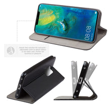 Cargar imagen en el visor de la galería, Moozy Case Flip Cover for Huawei Mate 20 Pro, Black - Smart Magnetic Flip Case with Card Holder and Stand
