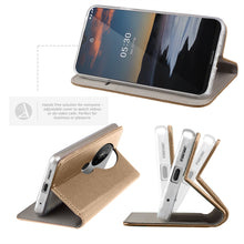 Carica l&#39;immagine nel visualizzatore di Gallery, Moozy Case Flip Cover for Nokia 5.3, Gold - Smart Magnetic Flip Case with Card Holder and Stand
