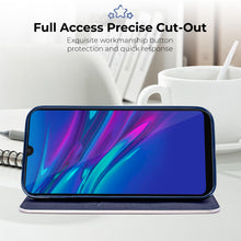 Cargar imagen en el visor de la galería, Moozy Wallet Case for Huawei Y6 2019, Dark Blue Carbon – Metallic Edge Protection Magnetic Closure Flip Cover with Card Holder
