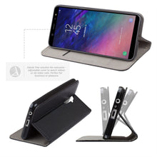 Cargar imagen en el visor de la galería, Moozy Case Flip Cover for Samsung J6 2018, Black - Smart Magnetic Flip Case with Card Holder and Stand
