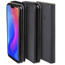 Afbeelding in Gallery-weergave laden, Moozy Case Flip Cover for Xiaomi Mi A2 Lite, Xiaomi Redmi 6 Pro, Black - Smart Magnetic Flip Case with Card Holder and Stand

