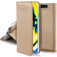 Load image into Gallery viewer, Moozy Case Flip Cover for Samsung A80, Gold - Smart Magnetic Flip Case with Card Holder and Stand
