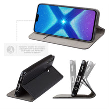 Cargar imagen en el visor de la galería, Moozy Case Flip Cover for Huawei Honor 8X, Black - Smart Magnetic Flip Case with Card Holder and Stand
