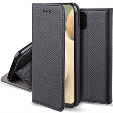 Carica l&#39;immagine nel visualizzatore di Gallery, Moozy Case Flip Cover for Samsung A12, Black - Smart Magnetic Flip Case with Card Holder and Stand
