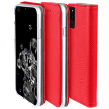 Load image into Gallery viewer, Moozy Case Flip Cover for Samsung S20 Ultra, Red - Smart Magnetic Flip Case with Card Holder and Stand
