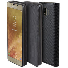 Carica l&#39;immagine nel visualizzatore di Gallery, Moozy Case Flip Cover for Samsung J4, Black - Smart Magnetic Flip Case with Card Holder and Stand
