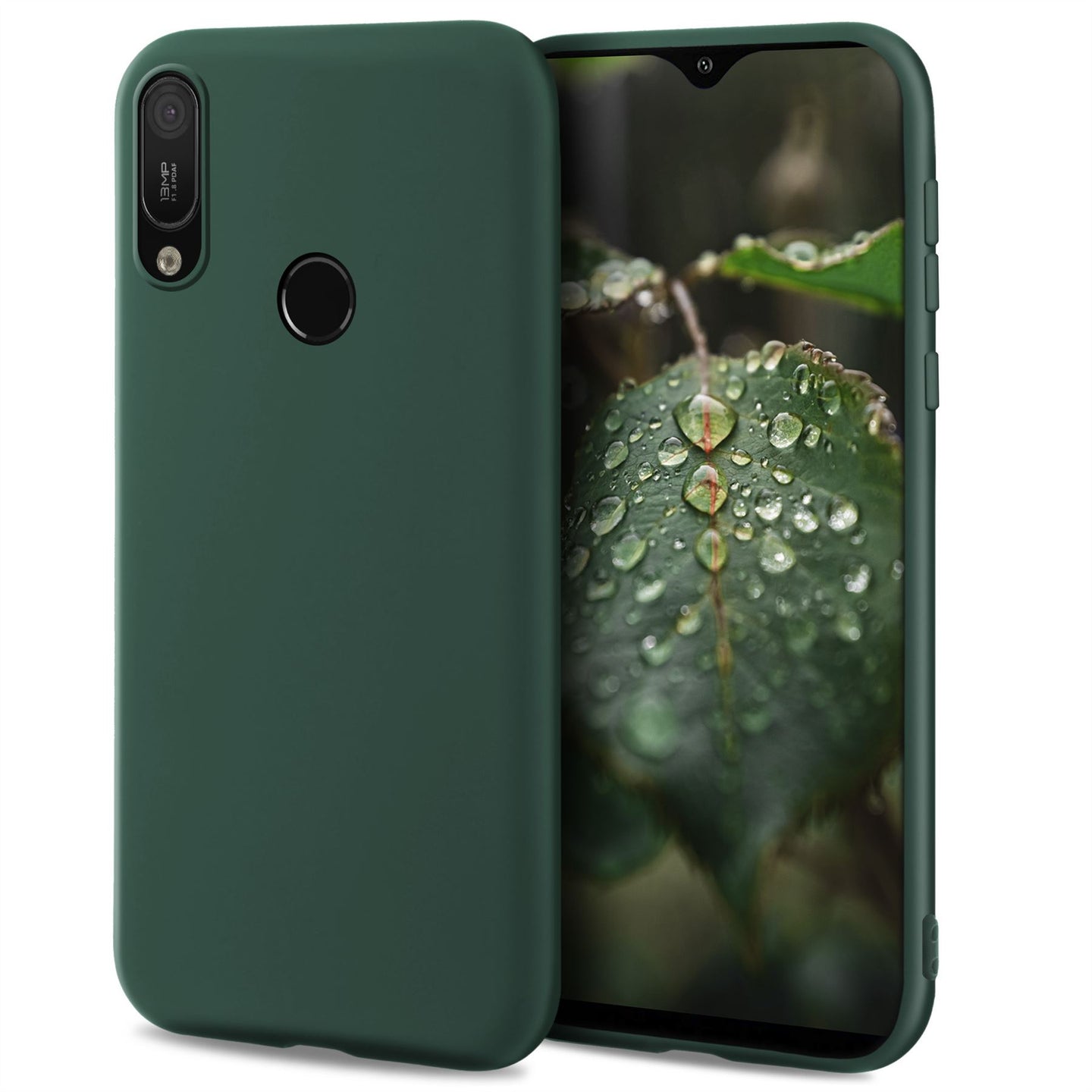 Moozy Lifestyle. Designed for Huawei Y6 2019 Case, Dark Green - Liquid Silicone Cover with Matte Finish and Soft Microfiber Lining