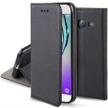 Carica l&#39;immagine nel visualizzatore di Gallery, Moozy Case Flip Cover for Samsung J3 2016, Black - Smart Magnetic Flip Case with Card Holder and Stand
