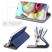 Load image into Gallery viewer, Moozy Case Flip Cover for Samsung A71, Dark Blue - Smart Magnetic Flip Case with Card Holder and Stand
