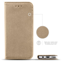 Załaduj obraz do przeglądarki galerii, Moozy Case Flip Cover for Samsung A20e, Gold - Smart Magnetic Flip Case with Card Holder and Stand
