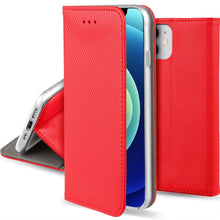 Charger l&#39;image dans la galerie, Moozy Case Flip Cover for iPhone 12 mini, Red - Smart Magnetic Flip Case with Card Holder and Stand

