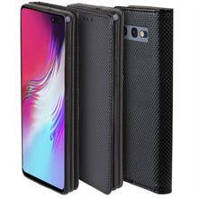 Cargar imagen en el visor de la galería, Moozy Case Flip Cover for Samsung S10e, Black - Smart Magnetic Flip Case with Card Holder and Stand
