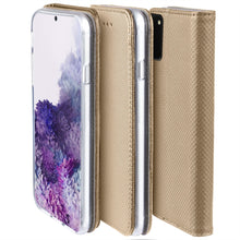 Lade das Bild in den Galerie-Viewer, Moozy Case Flip Cover for Samsung S20 Plus, Gold - Smart Magnetic Flip Case with Card Holder and Stand
