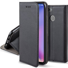 Charger l&#39;image dans la galerie, Moozy Case Flip Cover for Xiaomi Mi 8 Lite, Black - Smart Magnetic Flip Case with Card Holder and Stand
