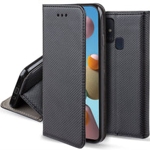 Cargar imagen en el visor de la galería, Moozy Case Flip Cover for Samsung A21s, Black - Smart Magnetic Flip Case with Card Holder and Stand
