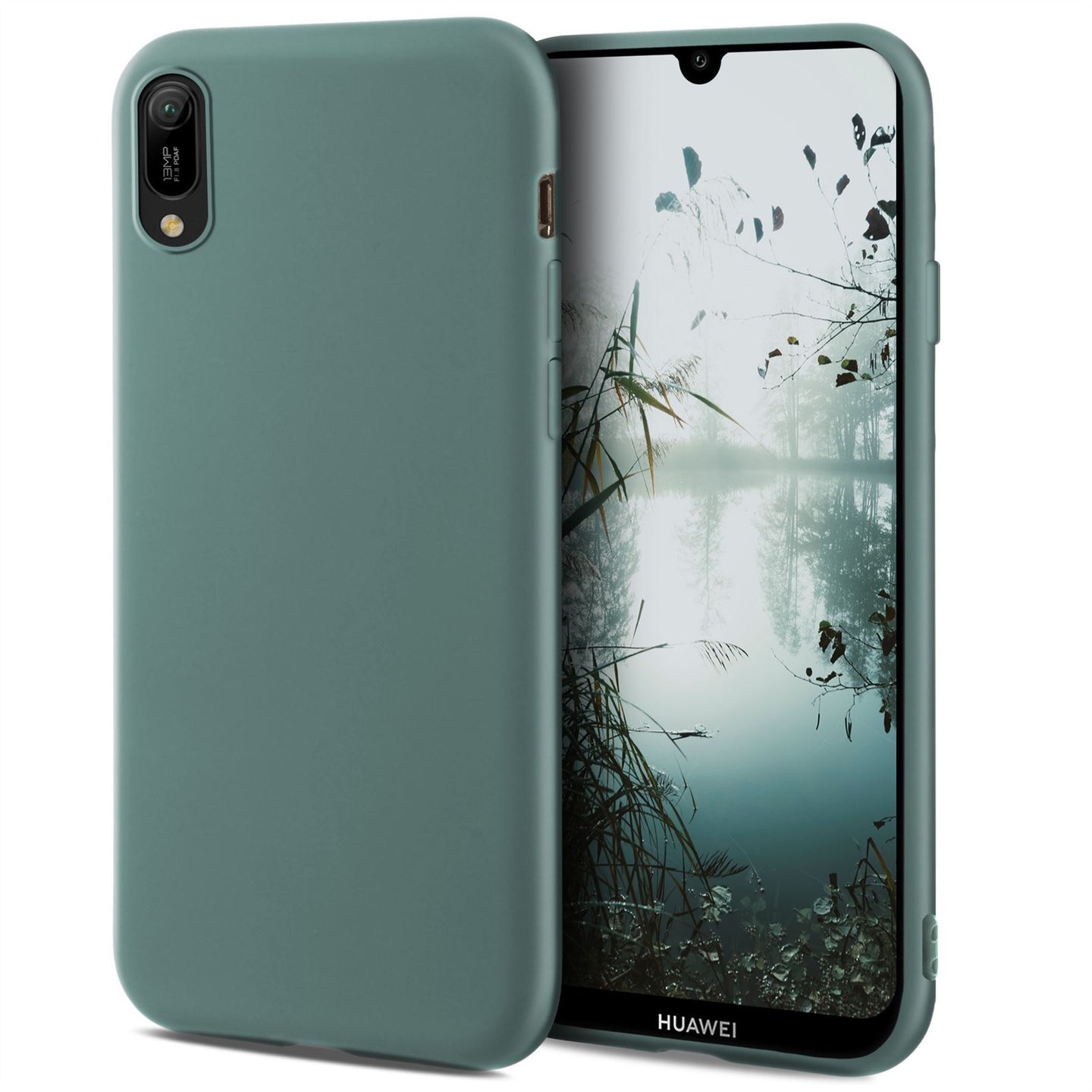 Moozy Minimalist Series Silicone Case for Huawei Y6 2019, Blue Grey - Matte Finish Slim Soft TPU Cover