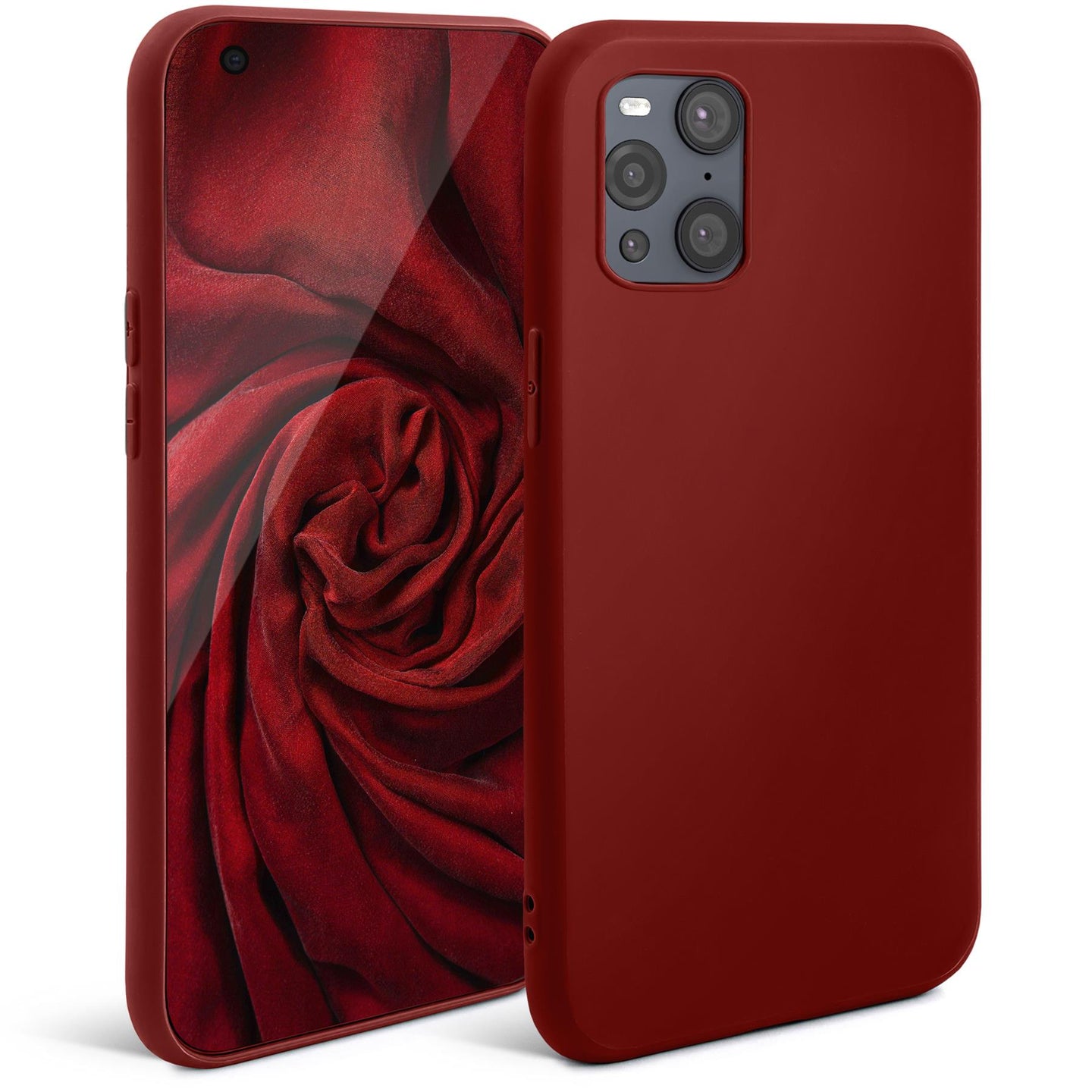 Moozy Minimalist Series Silicone Case for Oppo Find X3 Pro, Wine Red - Matte Finish Lightweight Mobile Phone Case Slim Soft Protective TPU Cover with Matte Surface