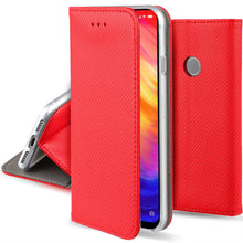 Load image into Gallery viewer, Moozy Case Flip Cover for Xiaomi Redmi Note 7, Redmi Note 7 Pro, Red - Smart Magnetic Flip Case with Card Holder and Stand
