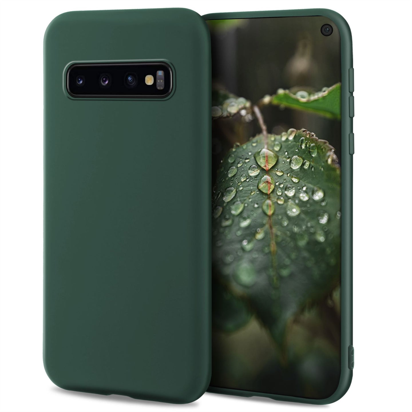 Moozy Lifestyle. Designed for Samsung S10 Case, Dark Green - Liquid Silicone Cover with Matte Finish and Soft Microfiber Lining