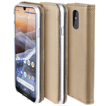 Carica l&#39;immagine nel visualizzatore di Gallery, Moozy Case Flip Cover for Nokia 3.2, Gold - Smart Magnetic Flip Case with Card Holder and Stand
