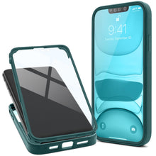 Cargar imagen en el visor de la galería, Moozy 360 Case for iPhone 14 Plus - Green Rim Transparent Case, Full Body Double-sided Protection, Cover with Built-in Screen Protector
