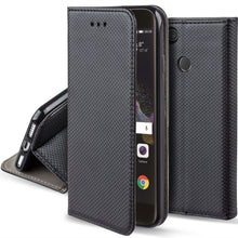 Załaduj obraz do przeglądarki galerii, Moozy Case Flip Cover for Huawei P8 Lite 2017, Black - Smart Magnetic Flip Case with Card Holder and Stand
