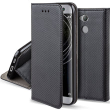 Załaduj obraz do przeglądarki galerii, Moozy Case Flip Cover for Sony Xperia XA2, Black - Smart Magnetic Flip Case with Card Holder and Stand
