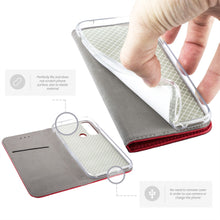 Załaduj obraz do przeglądarki galerii, Moozy Case Flip Cover for Huawei P Smart 2020, Red - Smart Magnetic Flip Case with Card Holder and Stand
