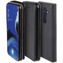 Cargar imagen en el visor de la galería, Moozy Case Flip Cover for Oppo Reno 2, Black - Smart Magnetic Flip Case with Card Holder and Stand

