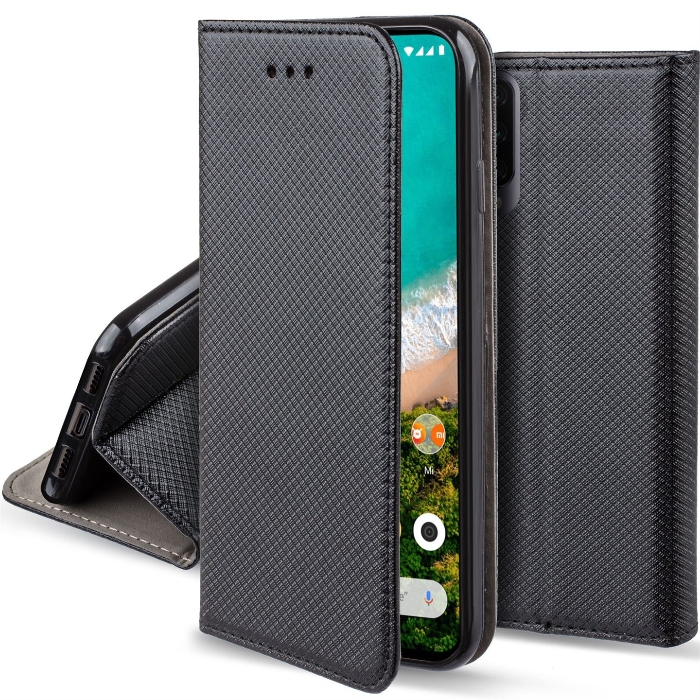 Moozy Case Flip Cover for Xiaomi Mi A3, Black - Smart Magnetic Flip Case with Card Holder and Stand