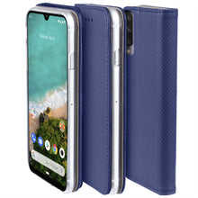 Load image into Gallery viewer, Moozy Case Flip Cover for Xiaomi Mi A3, Dark Blue - Smart Magnetic Flip Case with Card Holder and Stand
