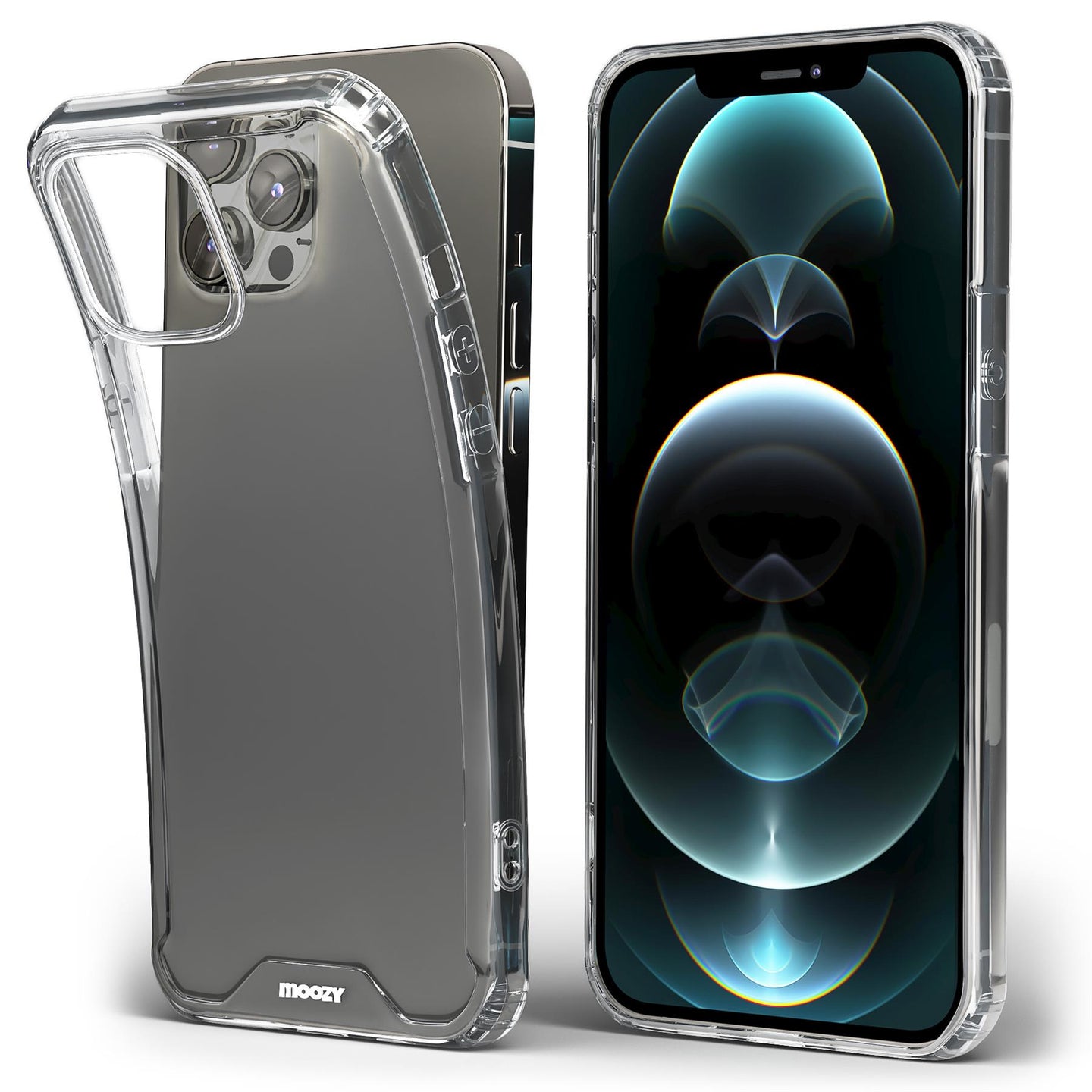 Moozy Xframe Shockproof Case for iPhone 12, iPhone 12 Pro - Transparent Rim Case, Double Colour Clear Hybrid Cover with Shock Absorbing TPU Rim